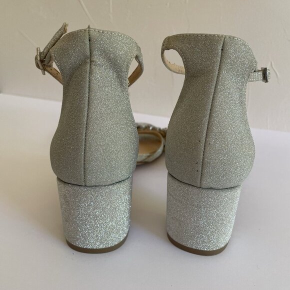 Badgley Mischka Silver Sparkle and Crystals Rhinestone Sandals Block Heels US 8 - Picture 9 of 15